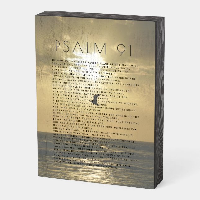 Psalm 91 Ocean Seagull Soaring into the Sunset Wooden Box Sign (Angled Vertical)