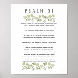 Psalm 91 Olive Green Eucalyptus Leaves Bible Art Poster