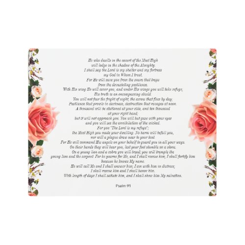 Psalm 91 Pink Flower Border Metal Wall Art
