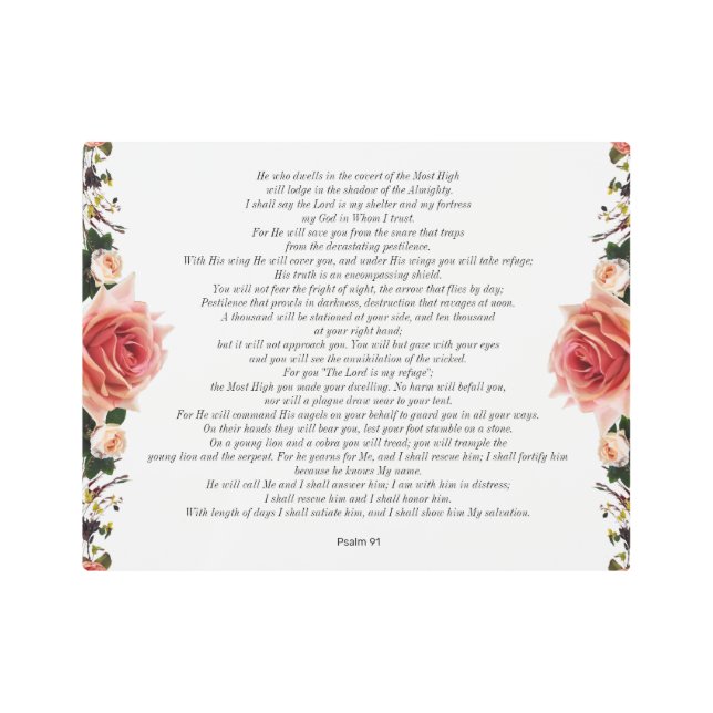 Psalm 91 Pink Flower Border Metal Wall Art (Front)