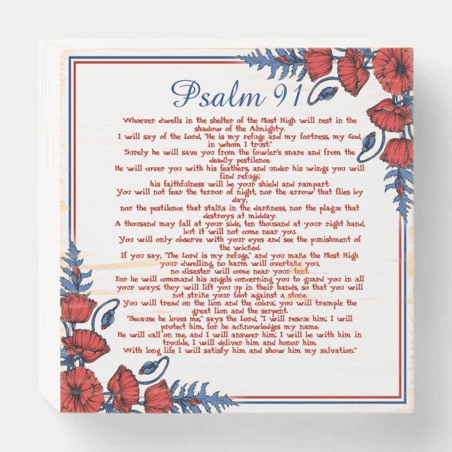 Psalm 91 Poppy Flower Bouquet  Wooden Box Sign (Front Horizontal)