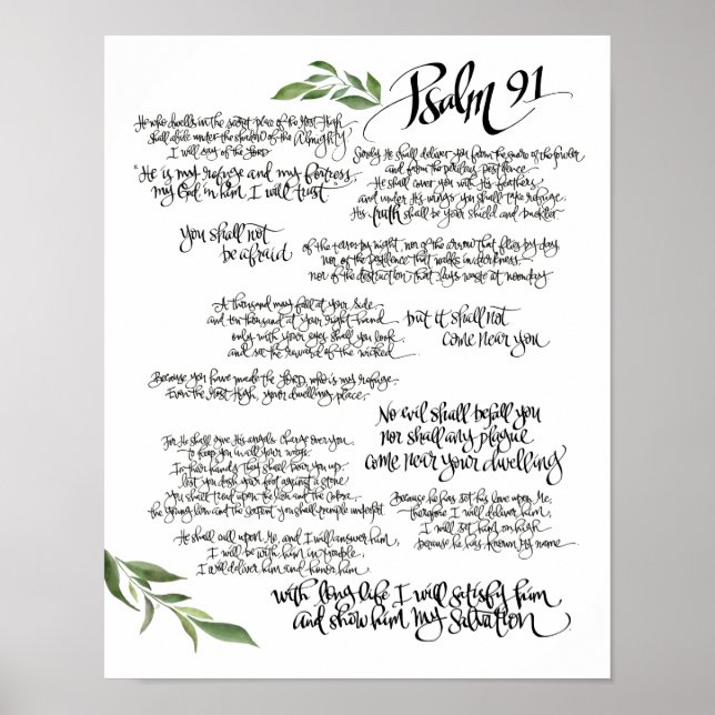 Psalm 91 poster HAND LETTERED | Bible protection (Front)