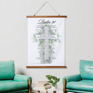 Psalm 91 Religious Cross with Eucalyptus Christian Hanging Tapestry