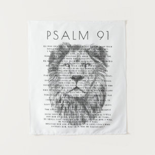 Psalm 91 Rustic Bold Bearded Lion Face  Tapestry
