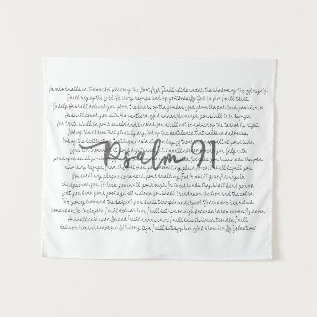 Psalm 91 Scripture Art Script Lettering Tapestry (Front (Horizontal))