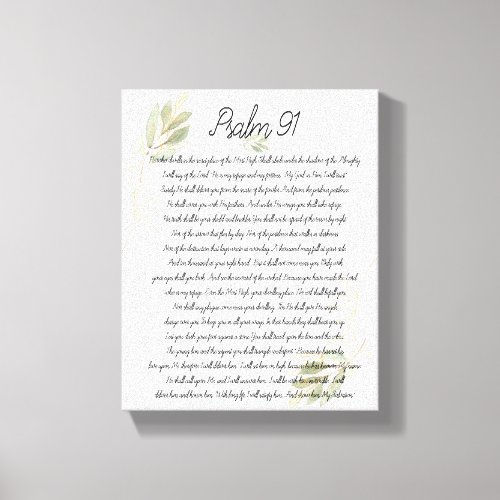 Psalm 91 Scripture Bible Art Watercolor Leaves Canvas Print