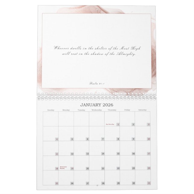 Psalm 91 Scripture Bible Verse Abstract Dusty Pink Calendar (Jan 2026)
