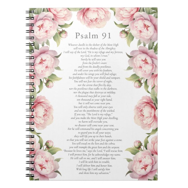 Psalm 91 Scripture Bible Verse Floral Blush Notebook (Front)