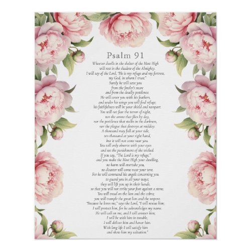 Psalm 91 Scripture Bible Verse Floral Blush Poster