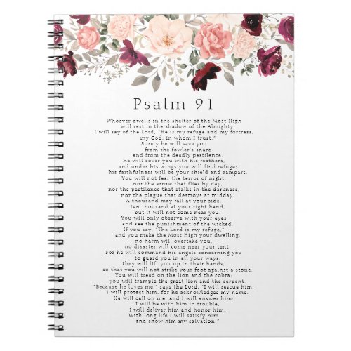 Psalm 91 Scripture Burgundy Blush Floral Notebook