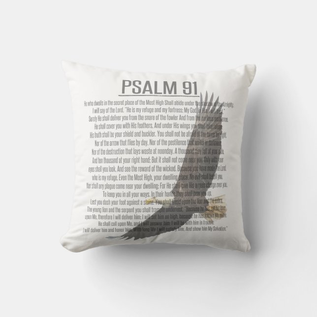 Psalm 91 Scripture Eagle Art White Pillow (Front)