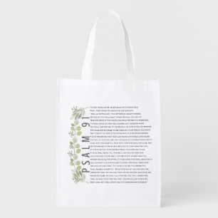 Psalm 91 Soft Greenery Scripture Bible Art Grocery Bag