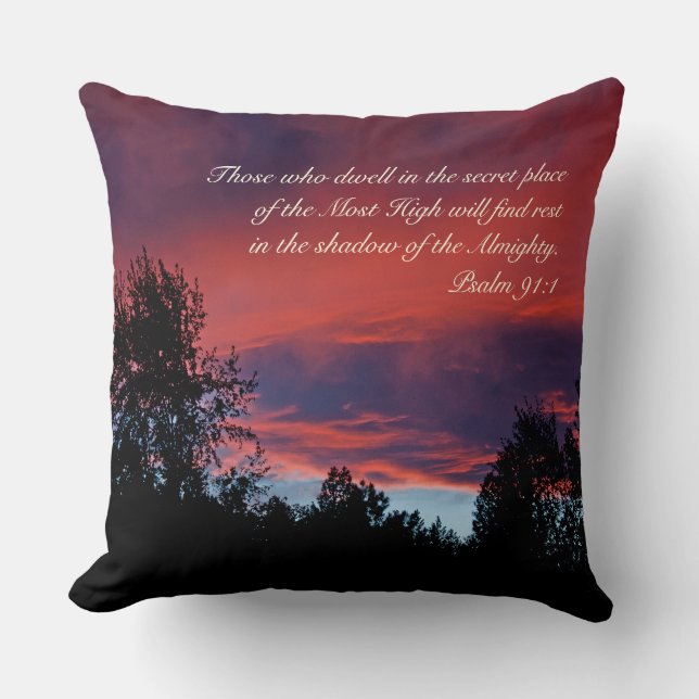 Psalm 91 Those who dwell in the secret place, Throw Pillow (Front)