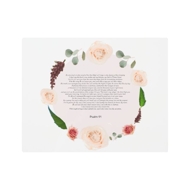 Psalm 91 Twig Flower Border Metal Wall Art (Front)
