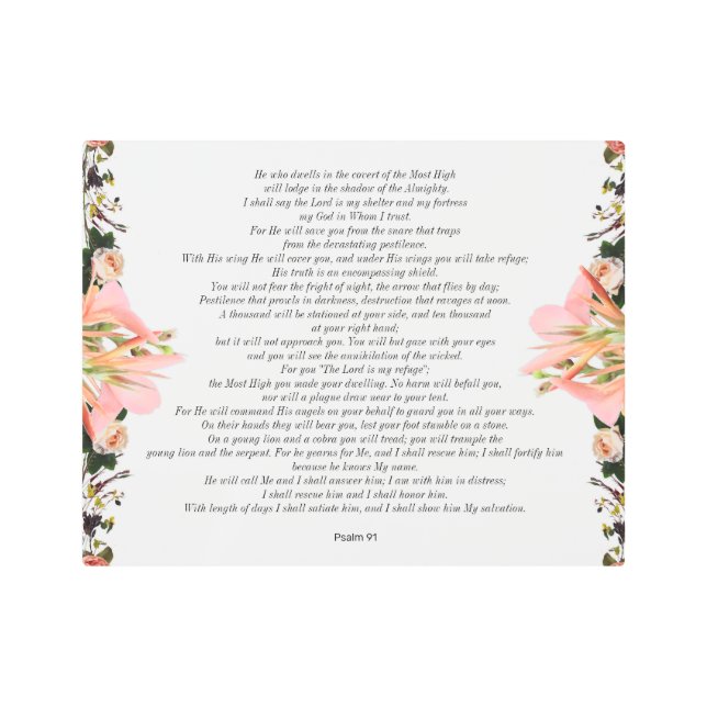 Psalm 91 Twig Flower Border Metal Wall Art (Front)
