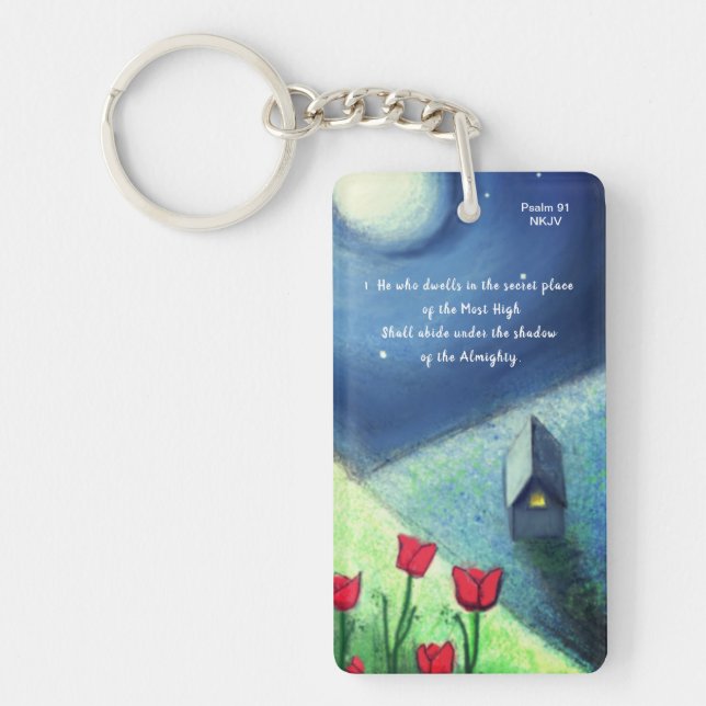 Psalm 91 Verses 1&2 (white text) Acrylic Keychain (Front)