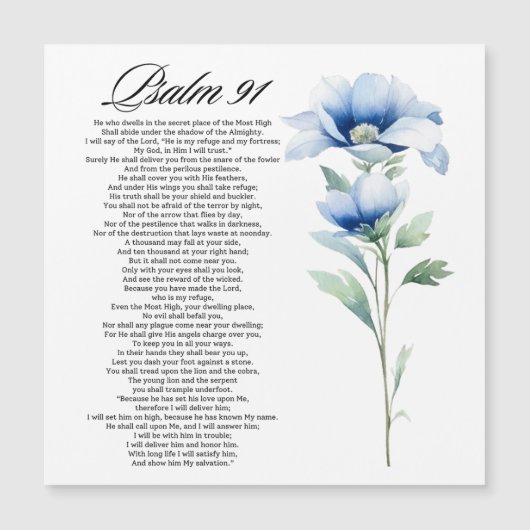 Psalm 91 Watercolor Blue Flower Bible Scriptures (Front)