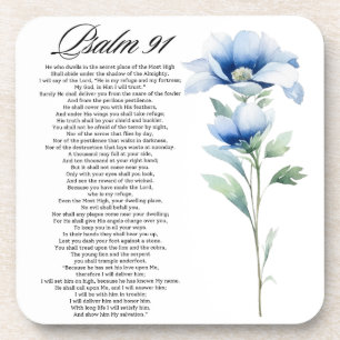 Psalm 91 Watercolor Blue Flower Bible Scriptures Beverage Coaster