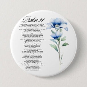 Psalm 91 Watercolor Blue Flower Bible Scriptures Button
