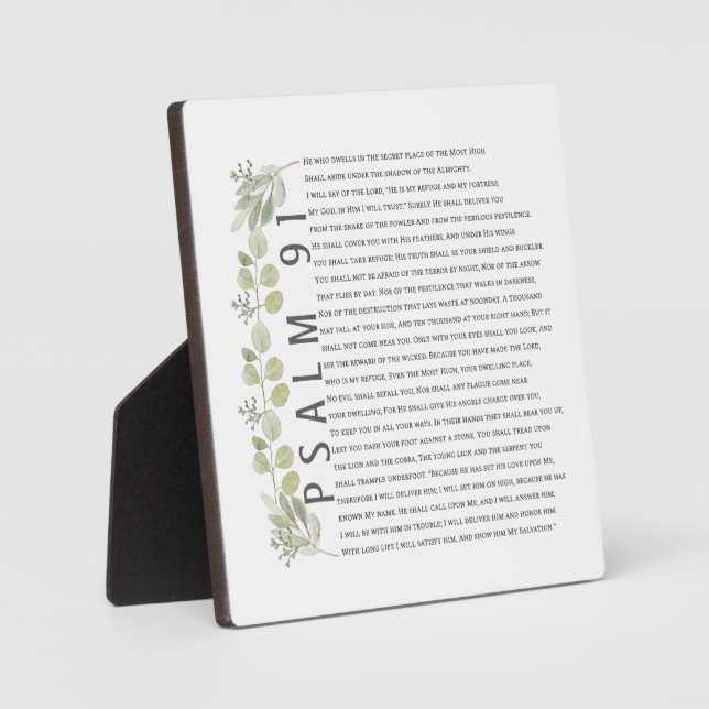 Psalm 91 Watercolor Eucalyptus Bible Art Plaque (Front)