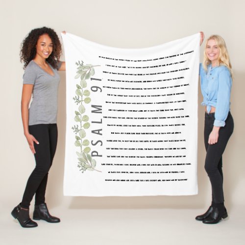 Psalm 91 Watercolor Eucalyptus Leaves Scripture Fleece Blanket