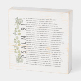 Psalm 91 Watercolor Eucalyptus Scripture Christian Wooden Box Sign