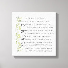 Psalm 91 Watercolor Greenery Scripture Bible Art  Canvas Print