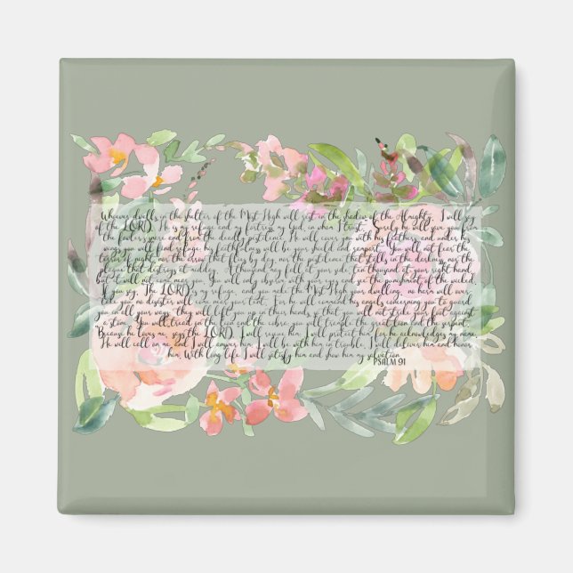 Psalm 91 watercolor scripture art  magnet (Front)
