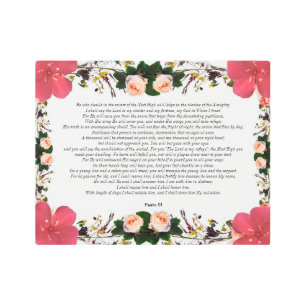Psalm 91 with Flower Borders Metal Wall Art