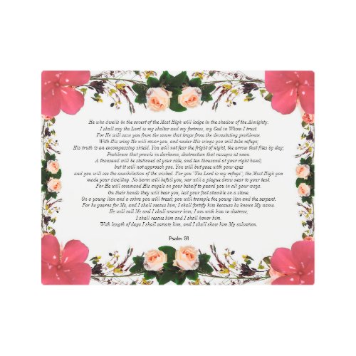 Psalm 91 with Flower Borders Metal Wall Art