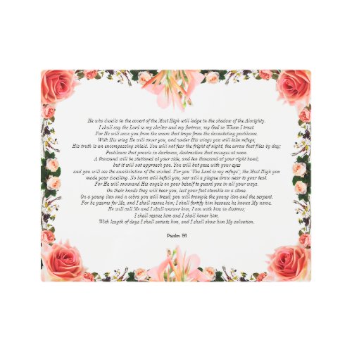 Psalm 91 with Flower Borders Metal Wall Art