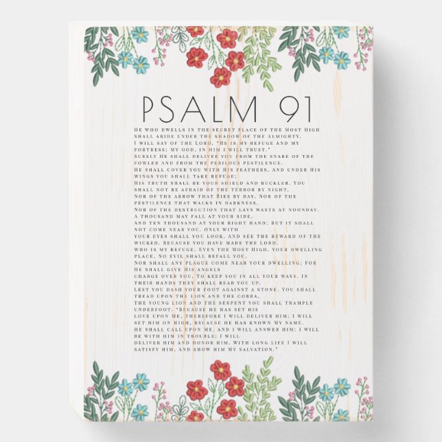 Psalm 91 Wood Sign Colorful Floral Flowers (Front Vertical)