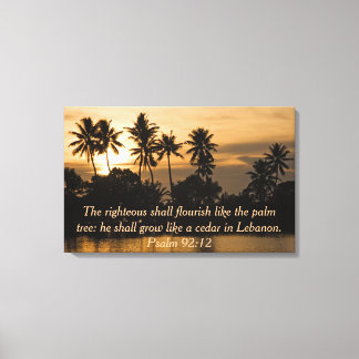 Psalm 92:12 Palm Trees Water Sunset Bible Faith Canvas Print