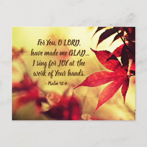 Psalm 924 For You O LORD have made me GLAD Postcard