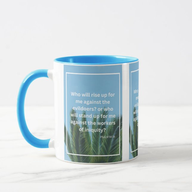 Psalm 94:16 KJV Bible Verse Pic Two-Tone Mug (Left)