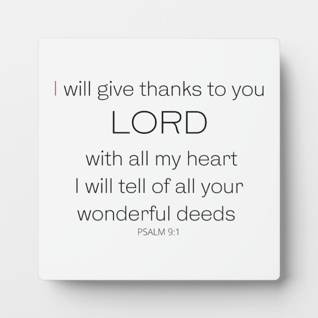 Psalm 9,  I will give thanks to you LORD, Plaque (Front)