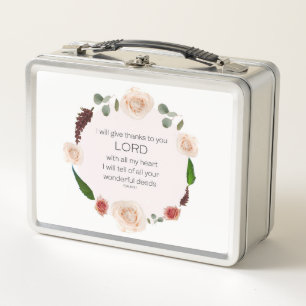Psalm 9, Will tell All Your Wonderful Deeds Floral Metal Lunch Box