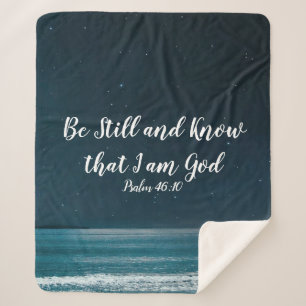 Psalm Be Still and Know that I Am God Night Beach Sherpa Blanket
