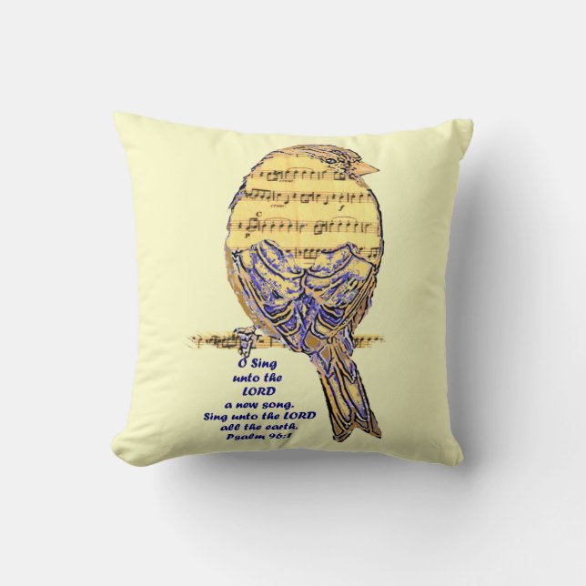 Psalm Scripture Inspirational Quote Bird Song Throw Pillow (Front)