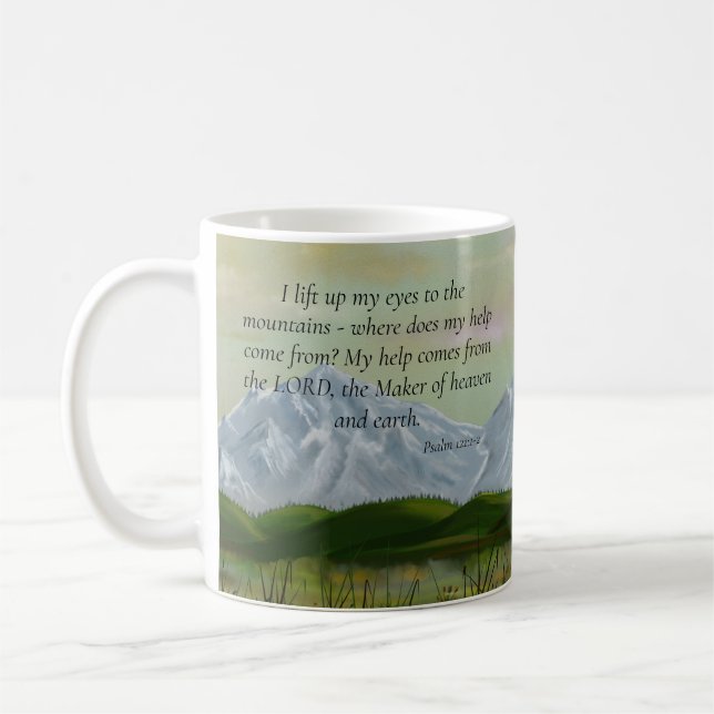 Psalm Scripture Rustic Mountain Nature Scene  Coffee Mug (Left)