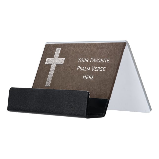 Psalm Verse Customizable Desk Business Card Holder (Angled Front)