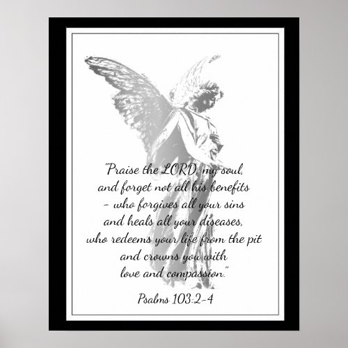 Psalms 1032 Comforting Healing Bible Quote Angel Poster