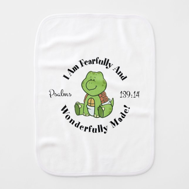 Psalms 139:14 Design (Turtle) Baby Burp Cloth (Front)