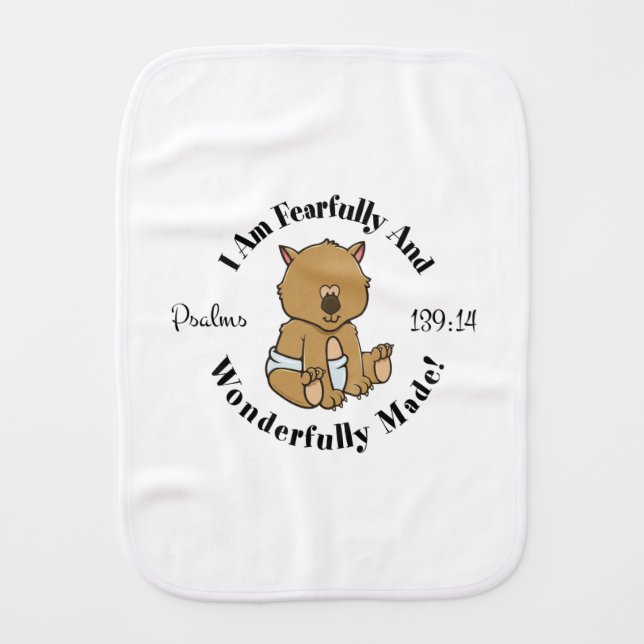 Psalms 139:14 Design (Wombat) Baby Burp Cloth (Front)