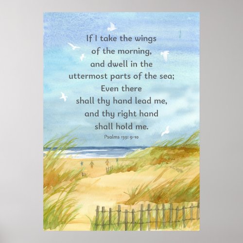 Psalms 1399 Bible Scripture Ocean Beach Painting Poster