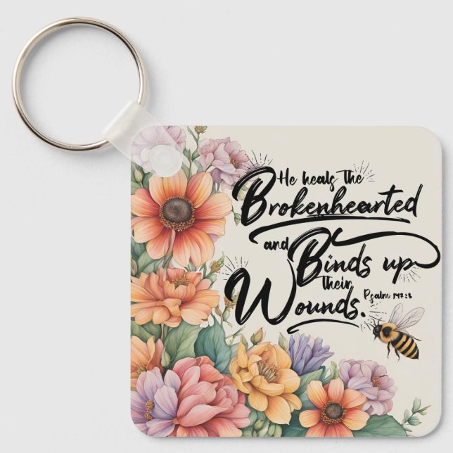  Psalms 147:3 Christian Bible Verse Image Keychain (Front)