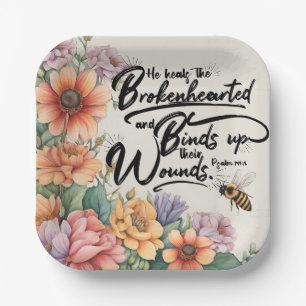  Psalms 147:3 Christian Bible Verse Image Paper Plates