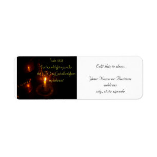 Psalms 18:28 over Lit candle and copper teapots Label