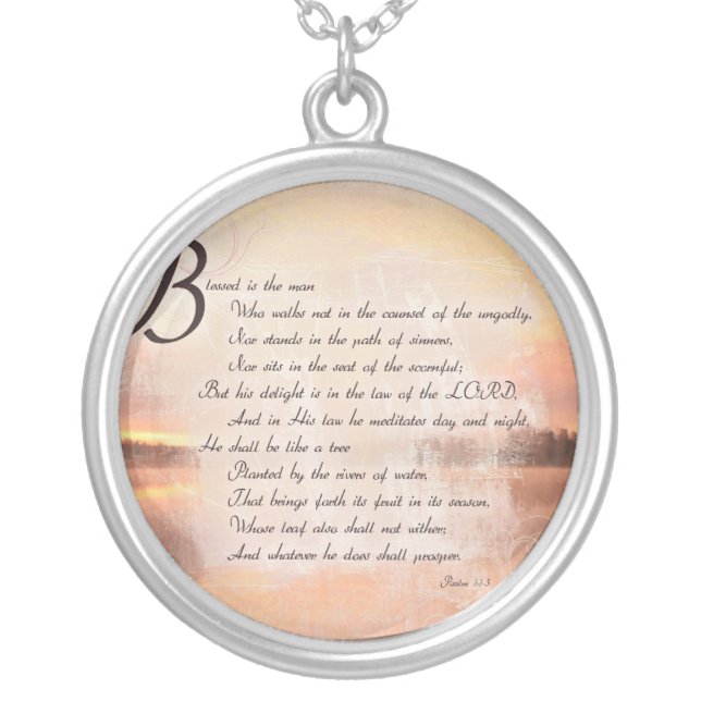 Psalms 1:1-3 Christian Scripture Necklace Jewelry (Front)