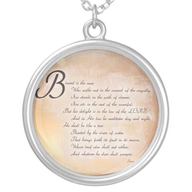 Psalms 1:1-3 Christian Scripture Necklace Jewelry (Front)